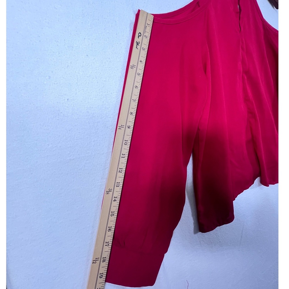 Womens Red Romantic Whimsical Flowy Date Night Cold Shoulder Keyhole Blouse L - Picture 5 of 8